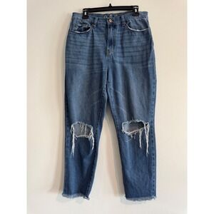 By Rewash Distressed Mom Jeans Women 9/29 Blue High Rise Frayed Hem Streetwear